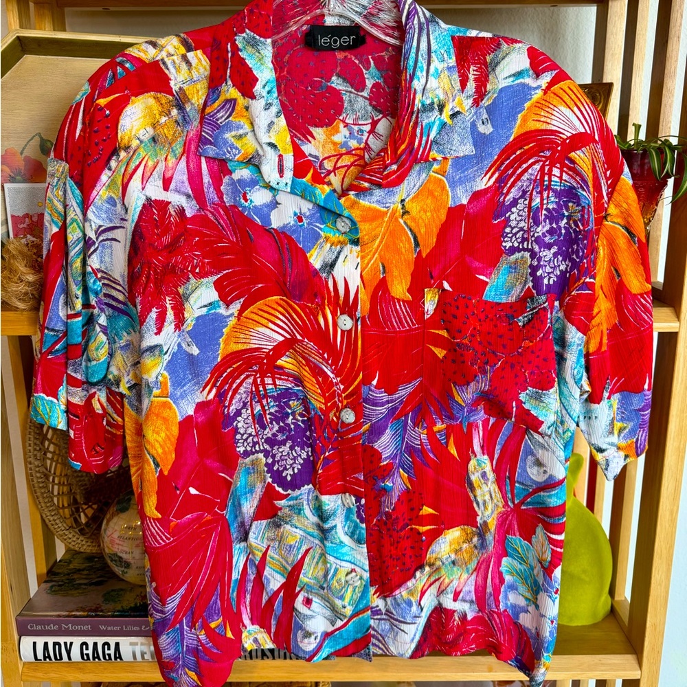 Vintage Léger Hawaiian Blouse with Shoulderpads